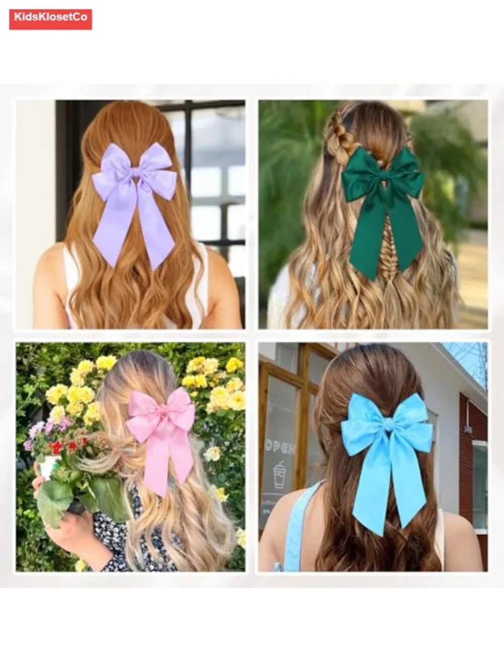 8-Piece Silky Satin Oversized Big Hair Bow Alligator Clips Barrettes